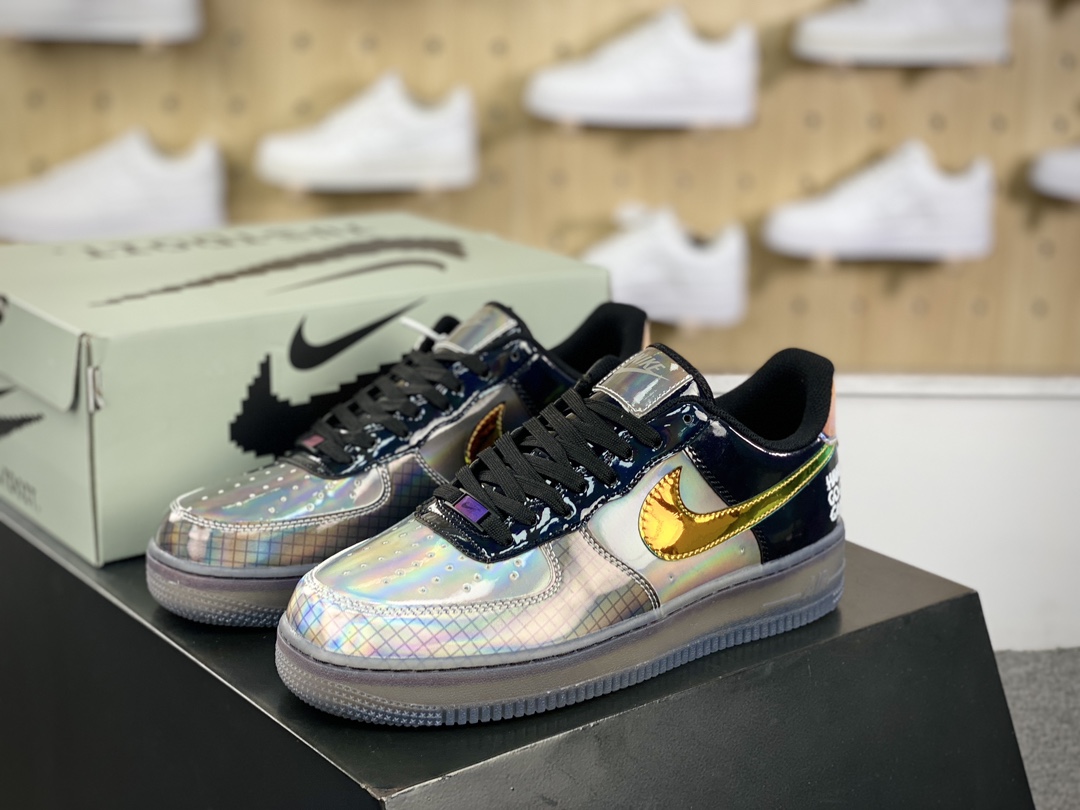 260 耐克Nike Air Force 1’07 Low SE”Just Do It ‘Tie Dye Swoosh”空军一号板鞋“皮革镭射炫彩黑绿”XL2402-222