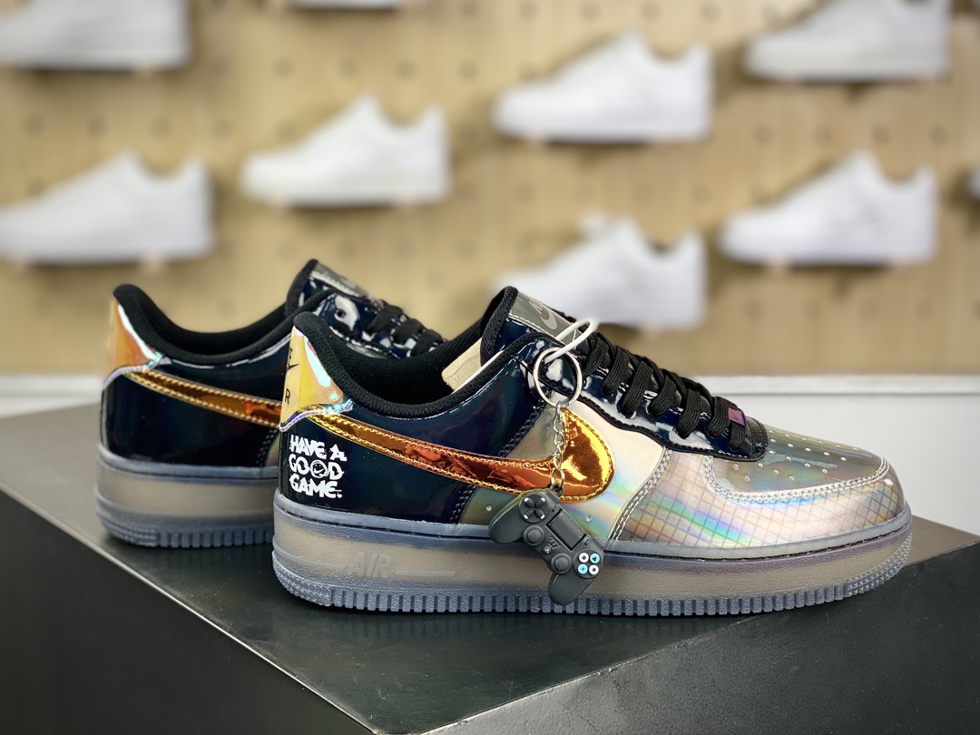 260 耐克Nike Air Force 1’07 Low SE"Just Do It 'Tie Dye Swoosh"空军一号板鞋“皮革镭射炫彩黑绿”XL2402-222