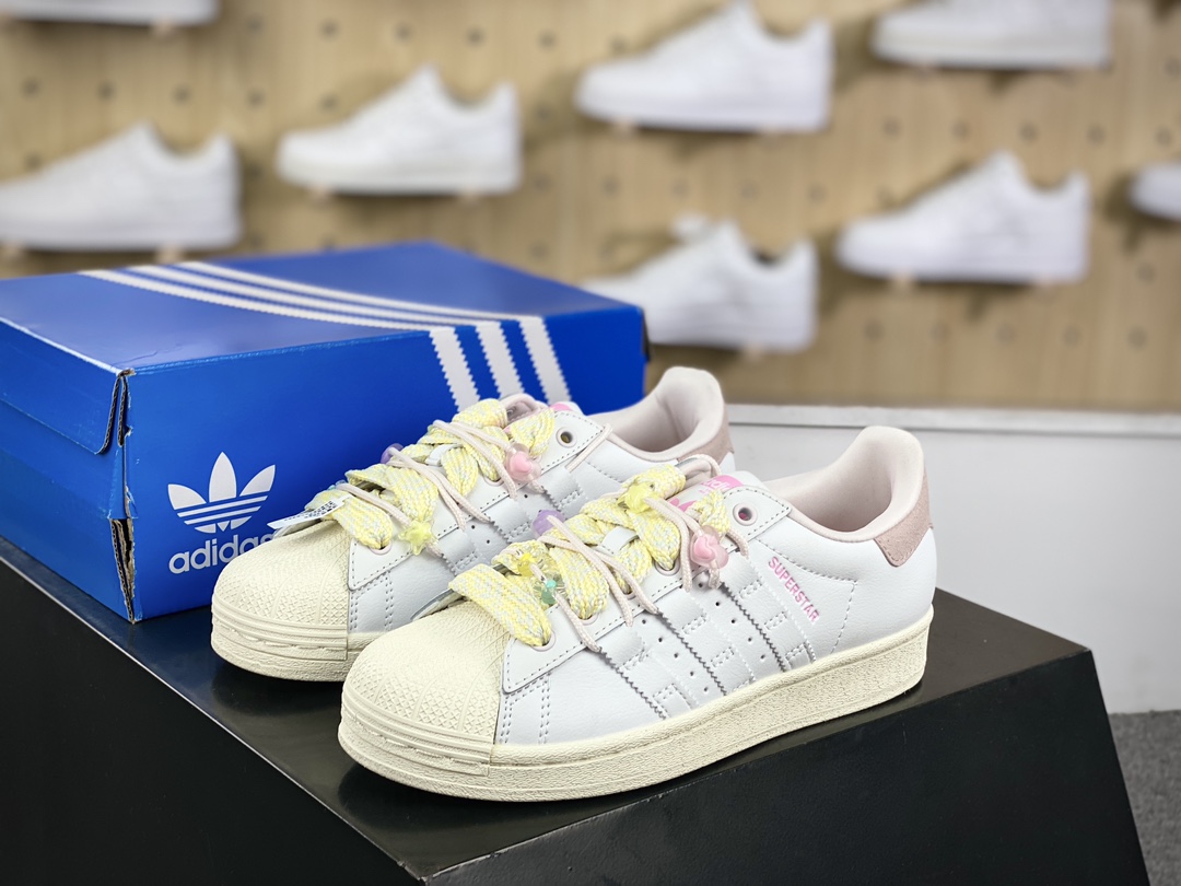 220 三叶草Adidas Originals Superstar”Cream White Pink”经典板鞋“皮革白粉马卡龙鞋饰”IF1802