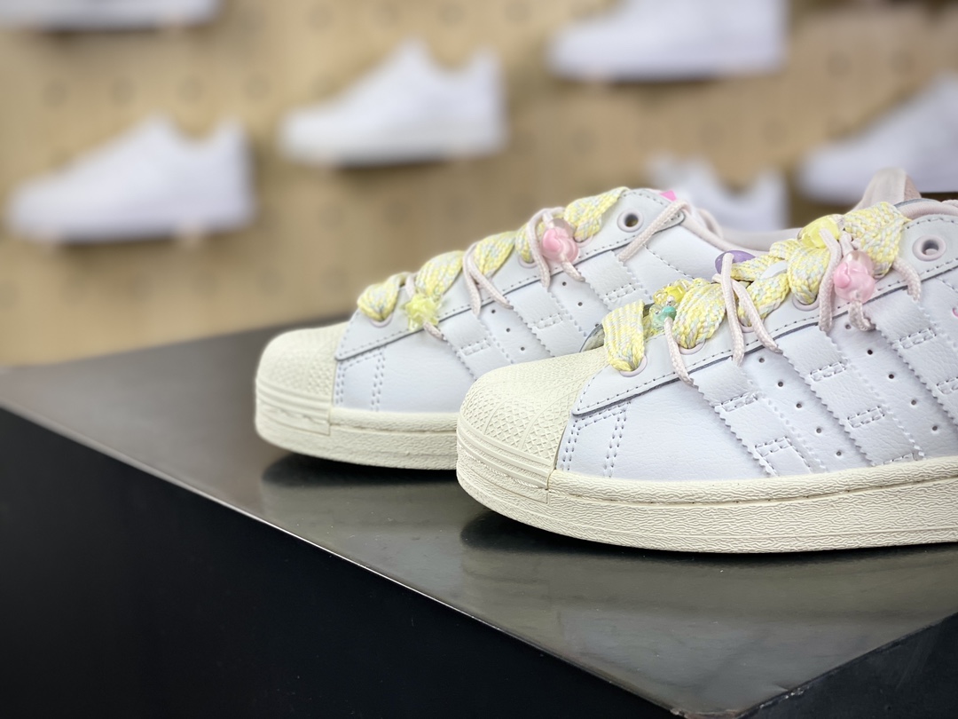 220 三叶草Adidas Originals Superstar”Cream White Pink”经典板鞋“皮革白粉马卡龙鞋饰”IF1802