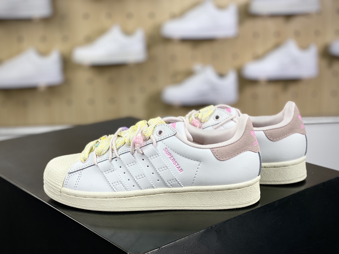 220 三叶草Adidas Originals Superstar”Cream White Pink”经典板鞋“皮革白粉马卡龙鞋饰”IF1802