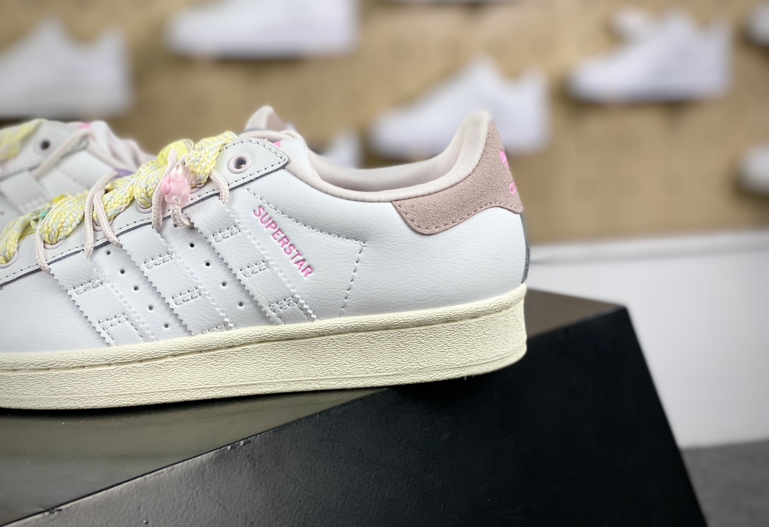 220 三叶草Adidas Originals Superstar”Cream White Pink”经典板鞋“皮革白粉马卡龙鞋饰”IF1802