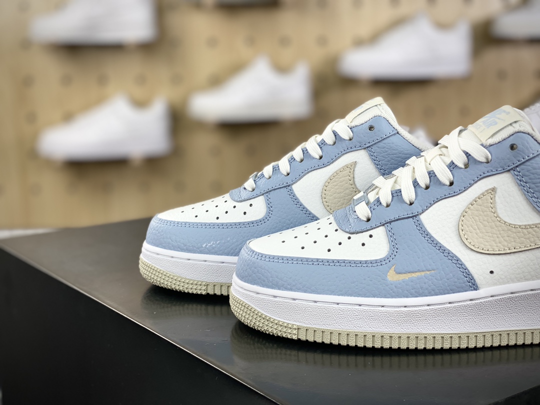 200 Nike Air Force 1’07 Low"Light Armory Blue"空军一号系列板鞋“皮革白浅蓝灰小钩”HF0022-400