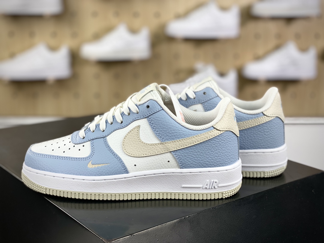 200 Nike Air Force 1’07 Low"Light Armory Blue"空军一号系列板鞋“皮革白浅蓝灰小钩”HF0022-400