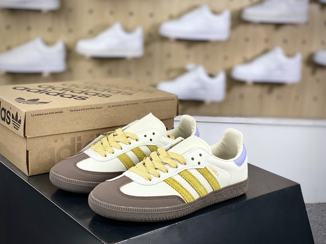 200 Adidas Originals Wmns Samba OG”Off White Oat”桑巴舞板鞋“香蕉米黄紫巧克力咖啡底”IE0875