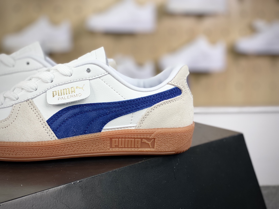 140 彪马PUMA Palermo Leather 巴勒莫系列低帮板鞋“皮革白浅灰蓝焦糖底”396464-05