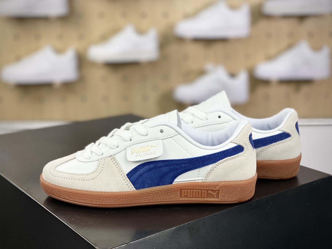 140 彪马PUMA Palermo Leather 巴勒莫系列低帮板鞋“皮革白浅灰蓝焦糖底”396464-05