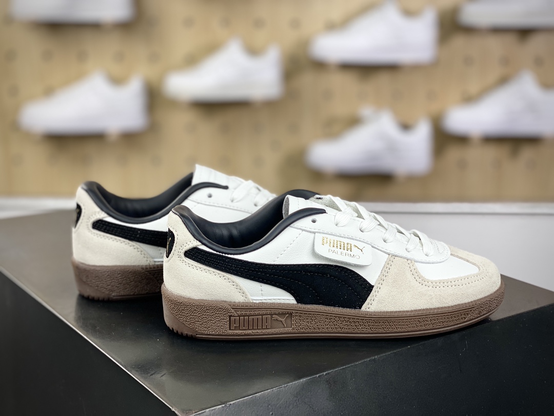 140 彪马PUMA Palermo Leather 巴勒莫系列低帮德训风板鞋“皮革白浅黑焦糖底”396464-05