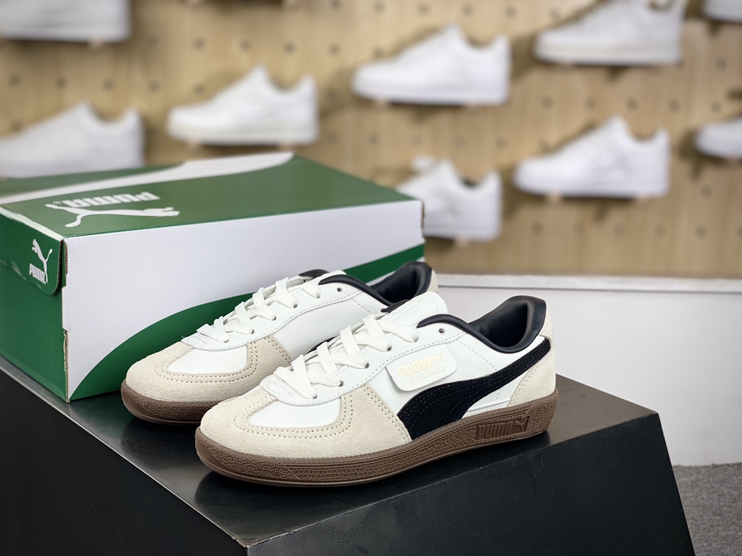 140 彪马PUMA Palermo Leather 巴勒莫系列低帮德训风板鞋“皮革白浅黑焦糖底”396464-05