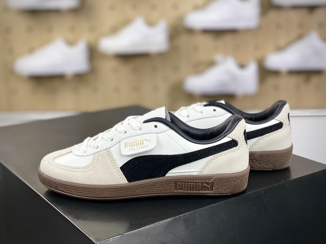 140 彪马PUMA Palermo Leather 巴勒莫系列低帮德训风板鞋“皮革白浅黑焦糖底”396464-05