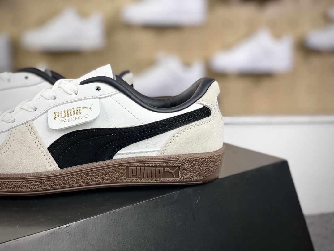 140 彪马PUMA Palermo Leather 巴勒莫系列低帮德训风板鞋“皮革白浅黑焦糖底”396464-05