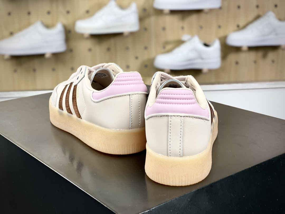 180 阿迪达斯Adidas Samba 2.0 XLG”Pink/Brown”桑巴舞板鞋“藕粉棕生胶底”ID3737