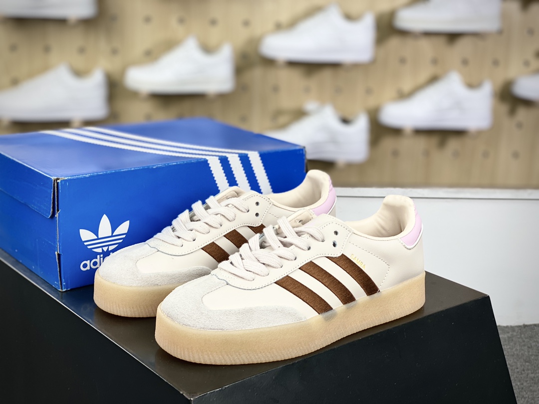 180 阿迪达斯Adidas Samba 2.0 XLG”Pink/Brown”桑巴舞板鞋“藕粉棕生胶底”ID3737