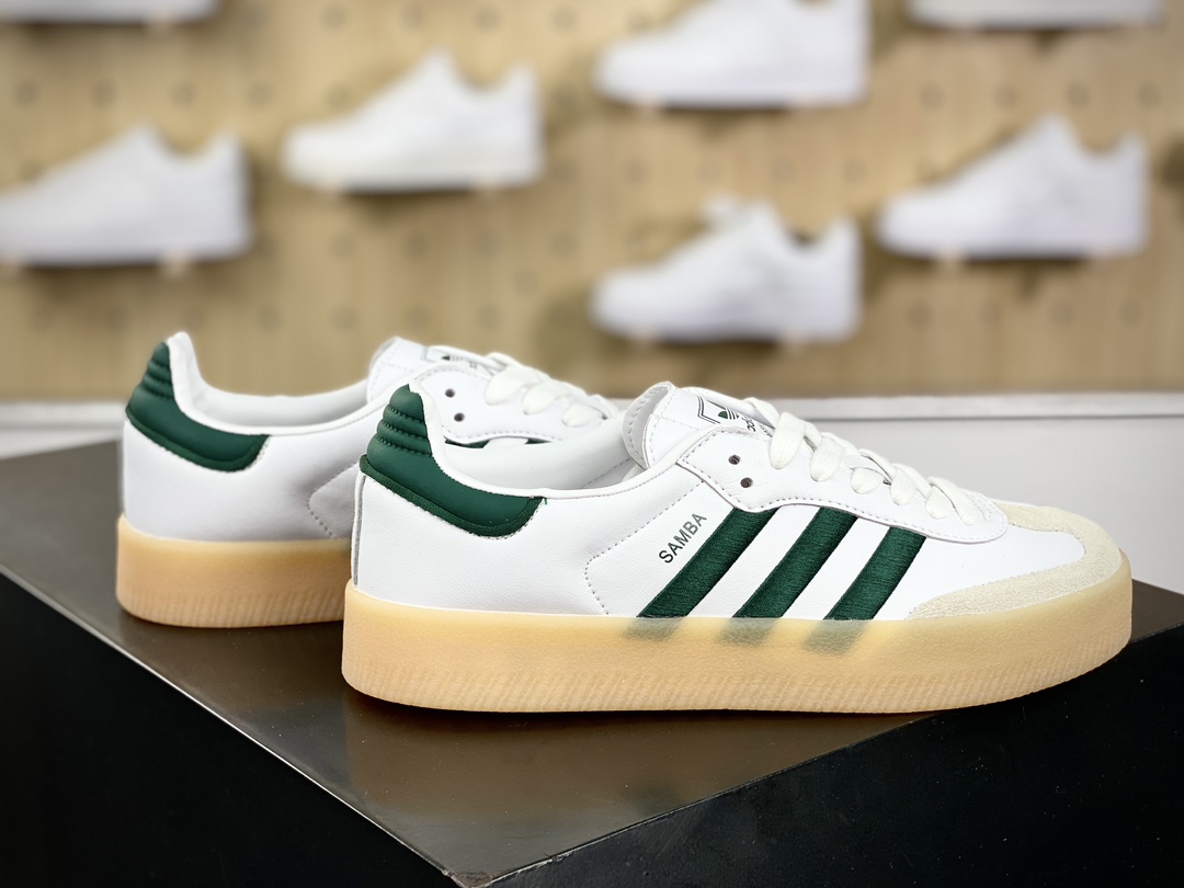 180 阿迪达斯Adidas Samba XLG"White Green"桑巴舞板鞋“白深绿生胶底”ID0440