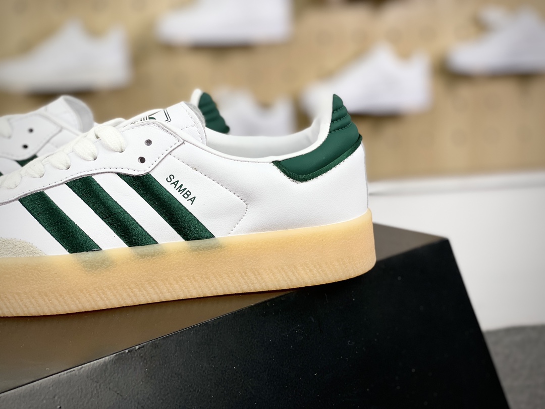 180 阿迪达斯Adidas Samba XLG"White Green"桑巴舞板鞋“白深绿生胶底”ID0440