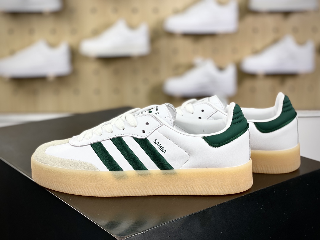 180 阿迪达斯Adidas Samba XLG"White Green"桑巴舞板鞋“白深绿生胶底”ID0440