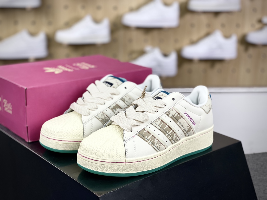 220  Adidas Originals Superstar XLG”Chinese New Year”贝壳头板鞋“米白绿龙年”ID1140