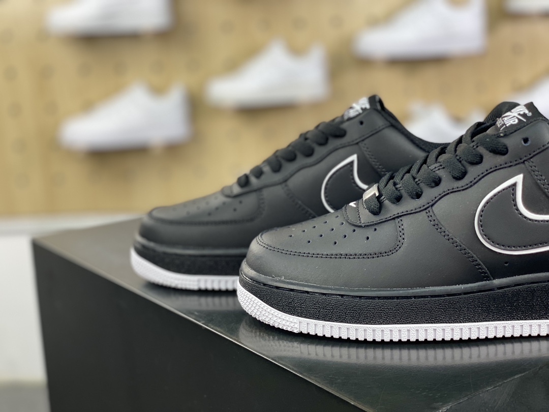 160 Nike Air Force 1’07 Low”Black/White/Overlay Swoosh”空军一号运动板鞋“皮革黑白叠钩”DV0788-002