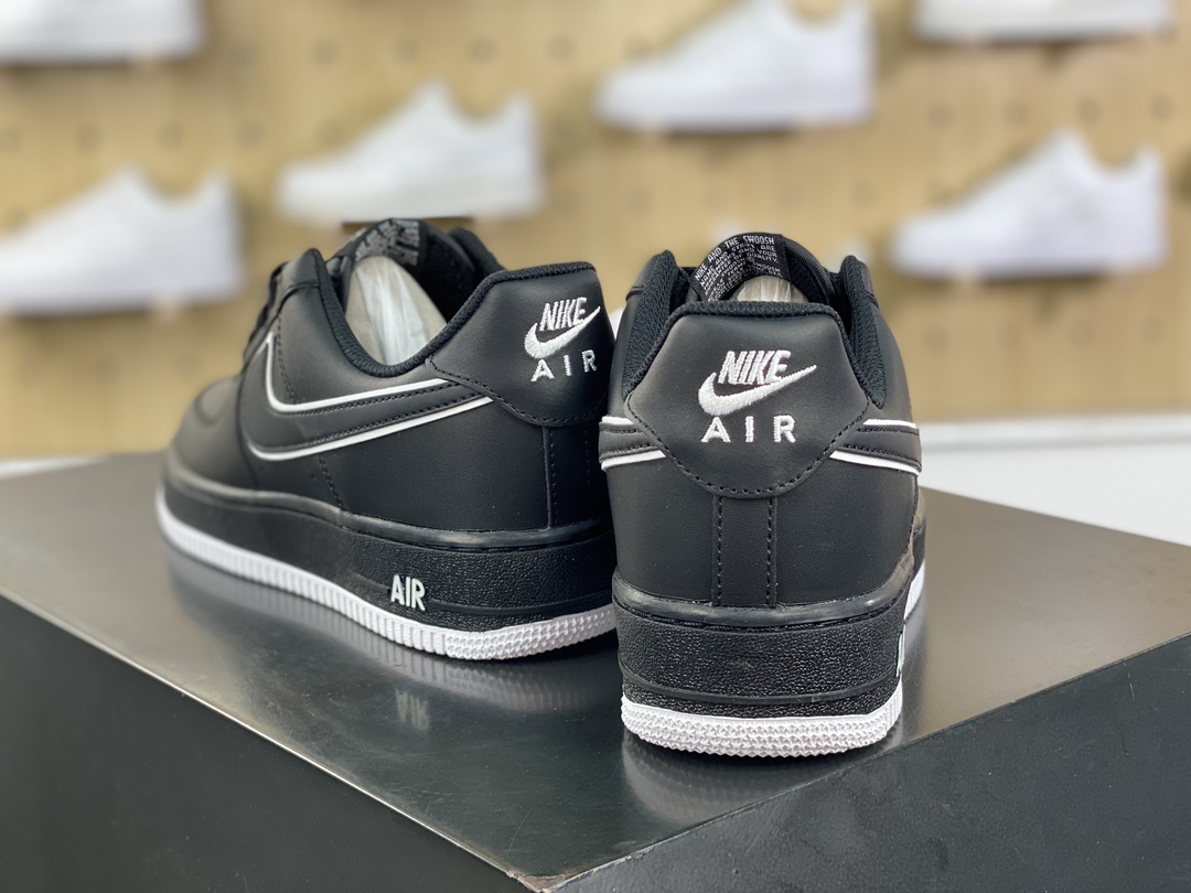 160 Nike Air Force 1’07 Low”Black/White/Overlay Swoosh”空军一号运动板鞋“皮革黑白叠钩”DV0788-002