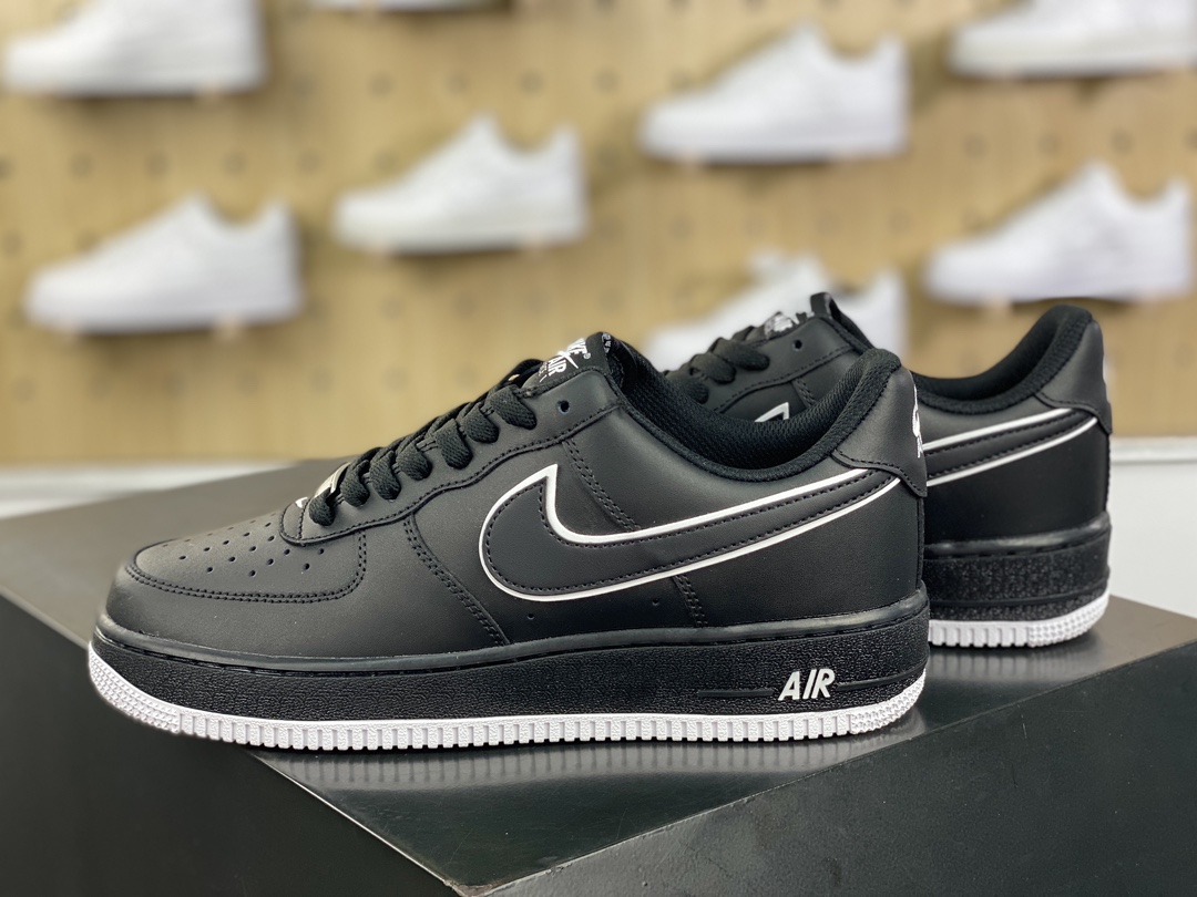 160 Nike Air Force 1’07 Low”Black/White/Overlay Swoosh”空军一号运动板鞋“皮革黑白叠钩”DV0788-002