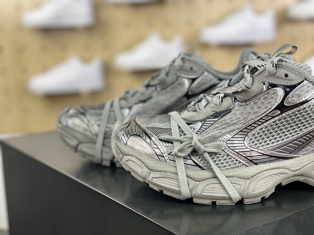 480 巴黎世家BALENCIAGA 3XL Sneakers 3+系列低帮复古阔慢跑鞋“网织银灰”734731 W3XLR 1281