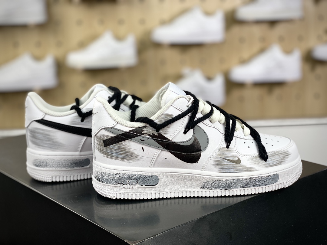 260 Nike Air Force 1'07 Low"White/Black/Graffiti"空军一号低帮经典板鞋“皮革白黑涂鸦绑绳”ZH0316-011