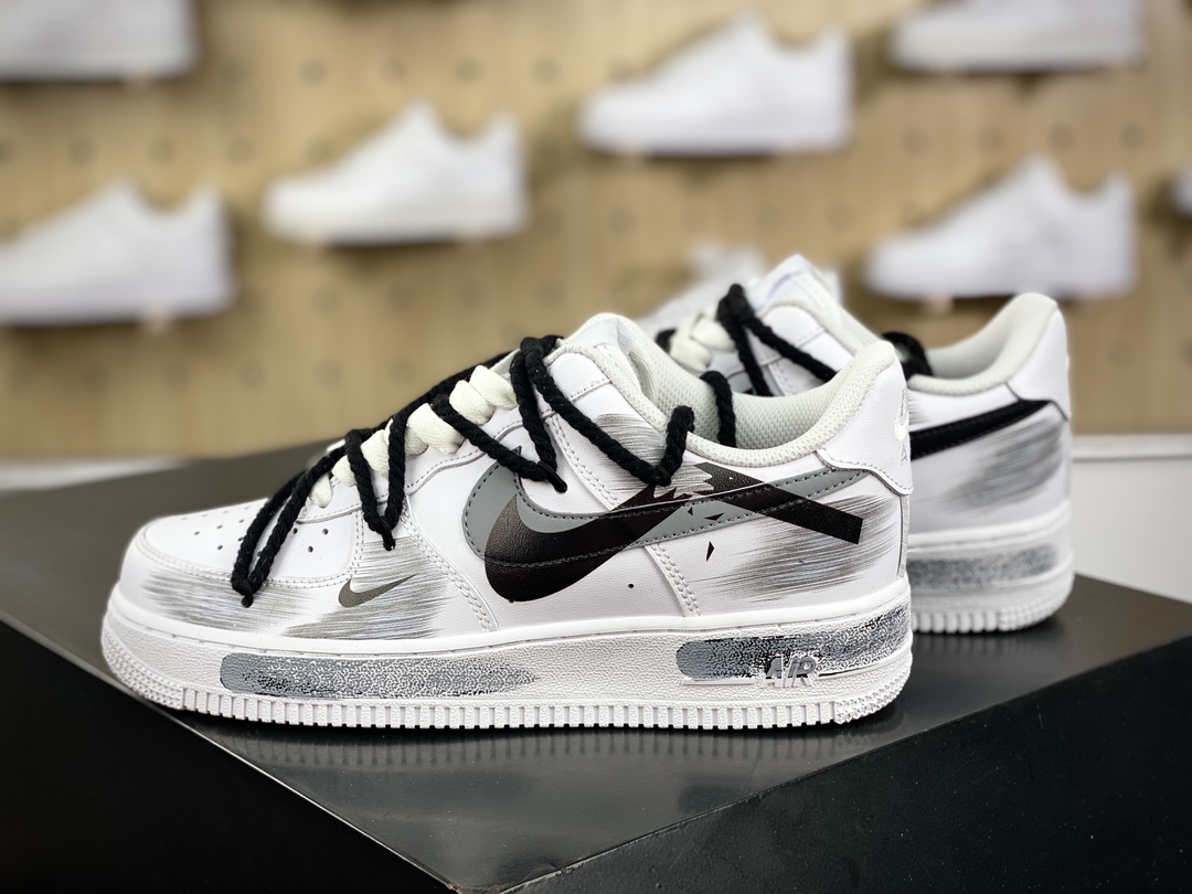 260 Nike Air Force 1'07 Low"White/Black/Graffiti"空军一号低帮经典板鞋“皮革白黑涂鸦绑绳”ZH0316-011