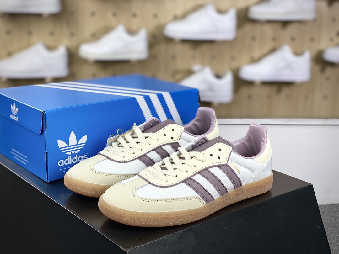 200 三叶草Adidas Originals Samba OG桑巴舞系列绅士板鞋“奶白紫绣花生胶底”IE1417