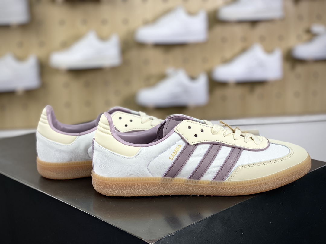 200 三叶草Adidas Originals Samba OG桑巴舞系列绅士板鞋“奶白紫绣花生胶底”IE1417