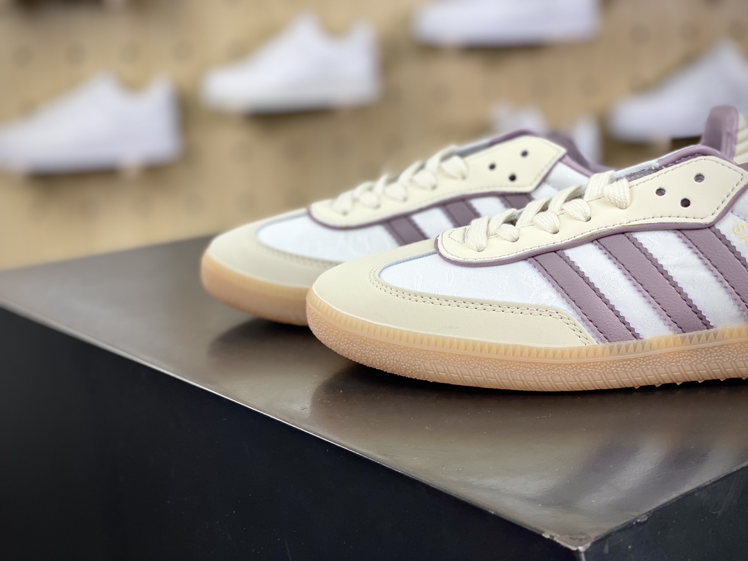 200 三叶草Adidas Originals Samba OG桑巴舞系列绅士板鞋“奶白紫绣花生胶底”IE1417