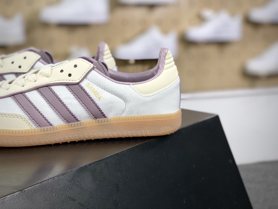 200 三叶草Adidas Originals Samba OG桑巴舞系列绅士板鞋“奶白紫绣花生胶底”IE1417