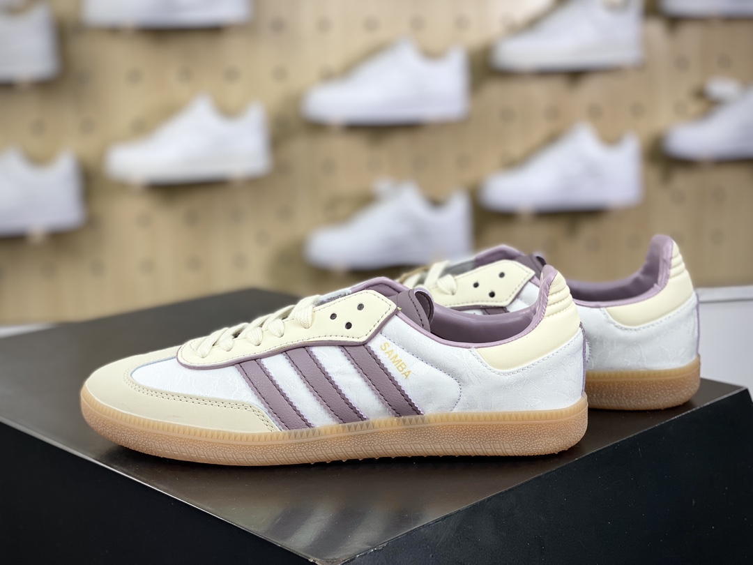 200 三叶草Adidas Originals Samba OG桑巴舞系列绅士板鞋“奶白紫绣花生胶底”IE1417