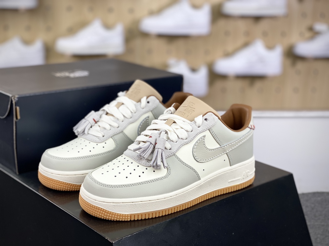 220 Nike Air Force 1’07 Low”Tassels Light Bone”空军一号系列板鞋“皮革米白卡其红缝线生胶底”HF5697-001