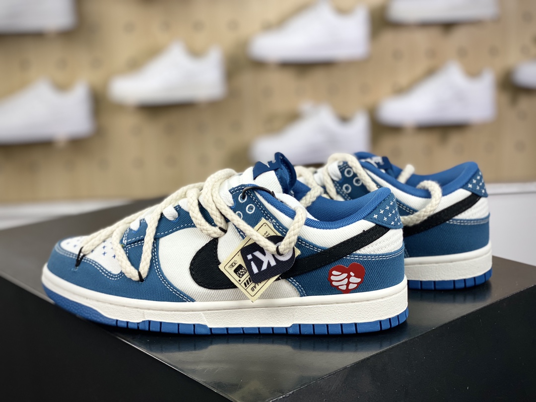 260 耐克Nike SB Dunk Low Lot"Blue/White"扣篮系列低帮板鞋“牛仔蓝白黑刺子绣绑绳”DV0834-101