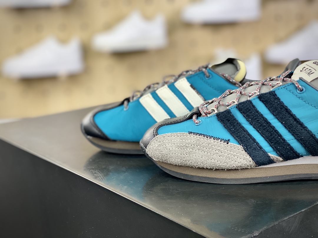 220 Mute x Adidas Country OG"Aqua Black"SFTM-003系列低帮经慢跑鞋“联名水蓝深灰黑”ID3545