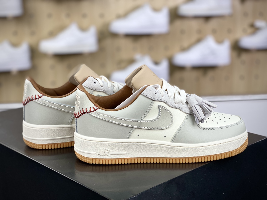 220 Nike Air Force 1’07 Low”Tassels Light Bone”空军一号系列板鞋“皮革米白卡其红缝线生胶底”HF5697-001