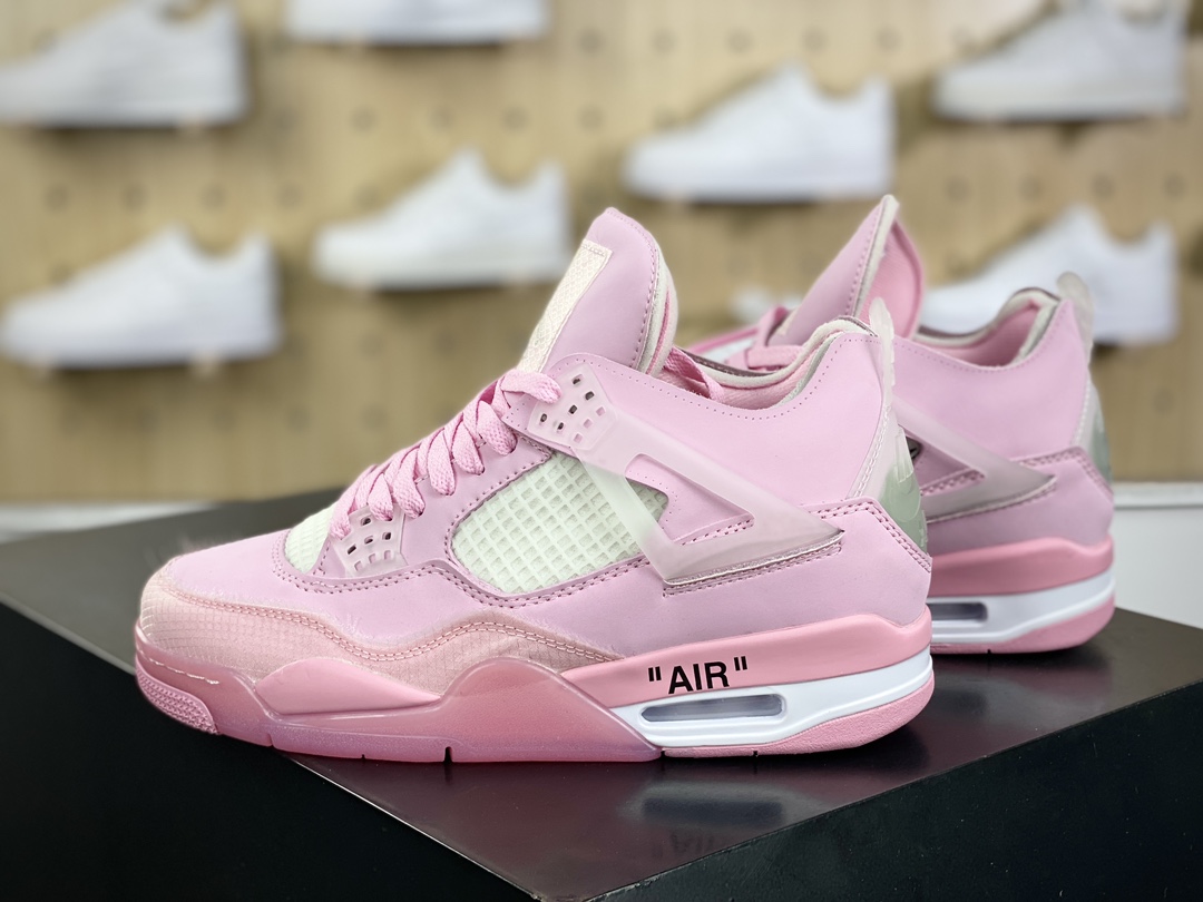 240 Off-White x Nike Air Jordan 4 Retro”Light Blue/Purple”迈克尔·乔丹AJ4代中帮篮球鞋“OW粉色”CV9388-105