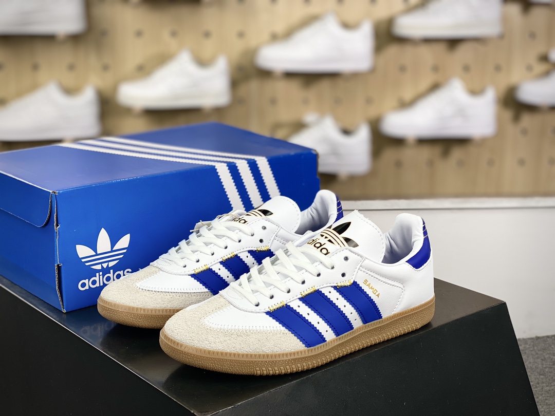 220 阿迪达斯/三叶草Adidas Originals Samba OG”White Semi Lucid Blue”桑巴舞板鞋“白蓝紫大鞋舌焦糖底”IF1813