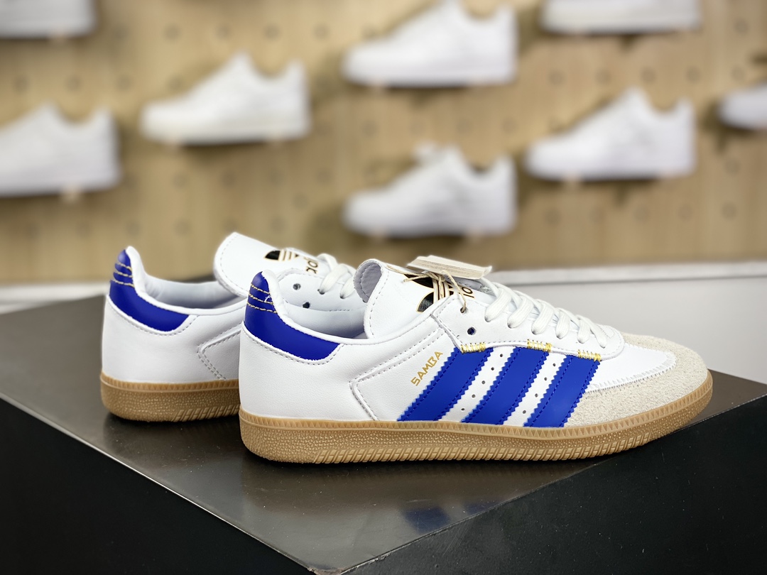 220 阿迪达斯/三叶草Adidas Originals Samba OG"White Semi Lucid Blue"桑巴舞板鞋“白蓝紫大鞋舌焦糖底”IF1813