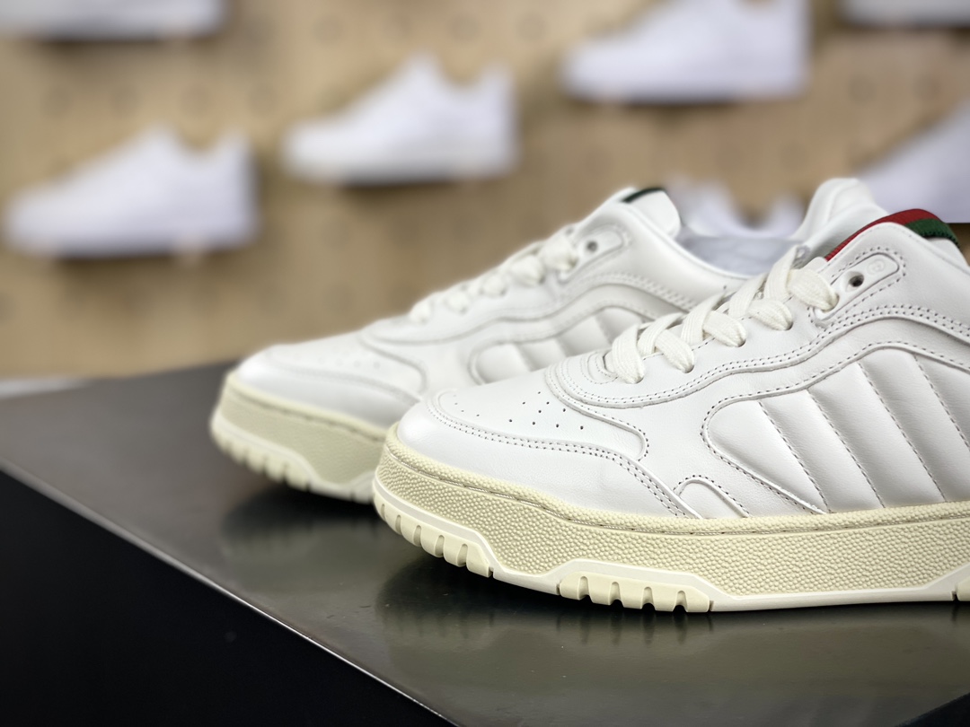 450 古驰Gucci Re-Web Leather Sneakers 系列低帮小白板鞋“皮革米白红绿标牌”786186 AADJ9 9097