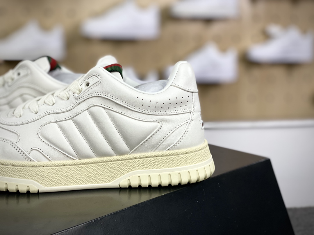 450 古驰Gucci Re-Web Leather Sneakers 系列低帮小白板鞋“皮革米白红绿标牌”786186 AADJ9 9097