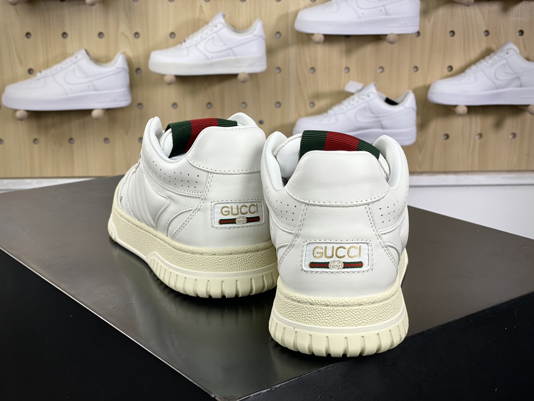 450 古驰Gucci Re-Web Leather Sneakers 系列低帮小白板鞋“皮革米白红绿标牌”786186 AADJ9 9097