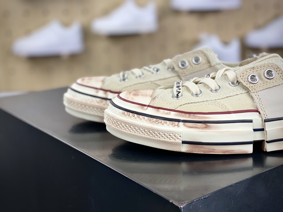 210 Feng Chen Wang x Converse Chuck Taylor 1970 OX 2in1”Brown Rice”双重板鞋“联名解构米白灰渐变做旧”A07718C