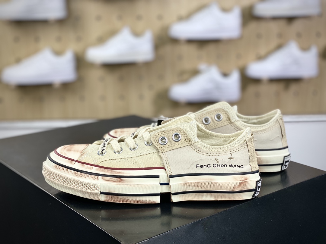 210 Feng Chen Wang x Converse Chuck Taylor 1970 OX 2in1”Brown Rice”双重板鞋“联名解构米白灰渐变做旧”A07718C