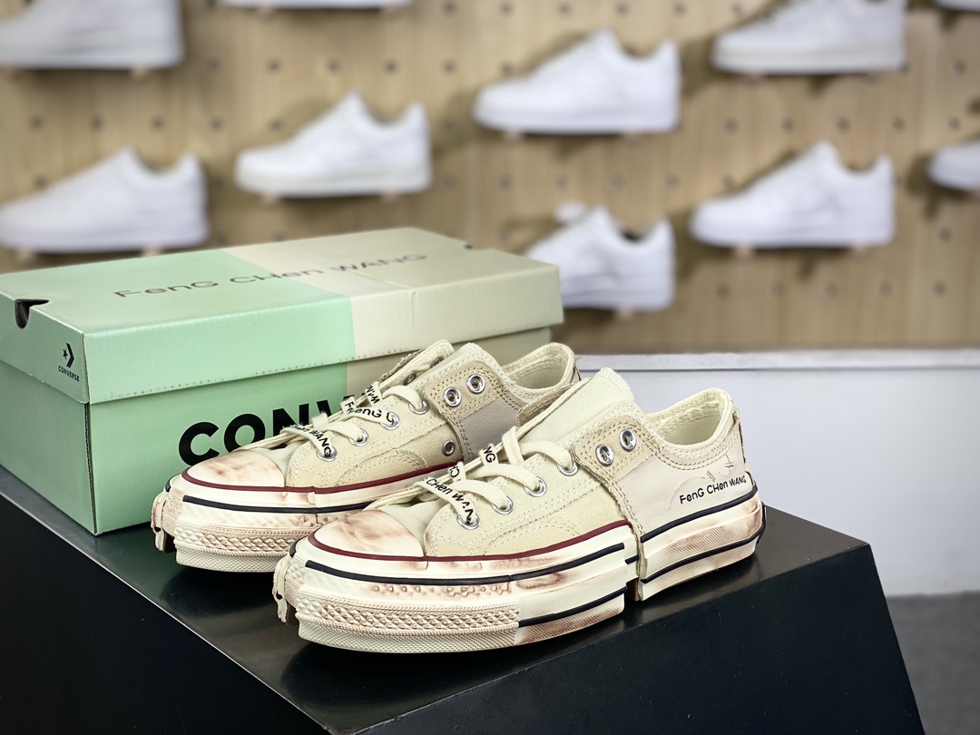 210 Feng Chen Wang x Converse Chuck Taylor 1970 OX 2in1”Brown Rice”双重板鞋“联名解构米白灰渐变做旧”A07718C