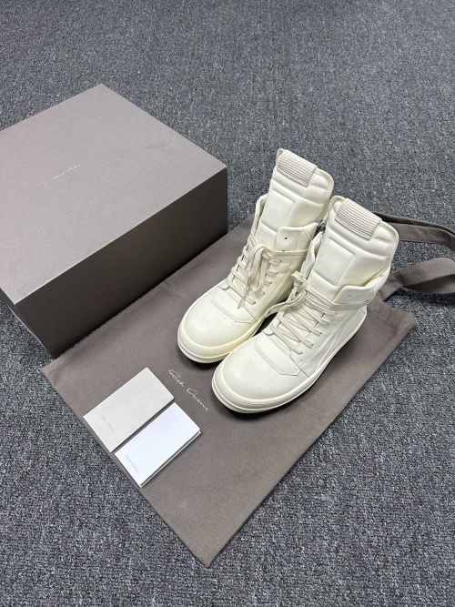 Rick Owens Milk White Leather High-Top Sneakers With Lace-Up Design 1 Rick Owens Milk White Leather High-Top Sneakers With Lace-Up Design