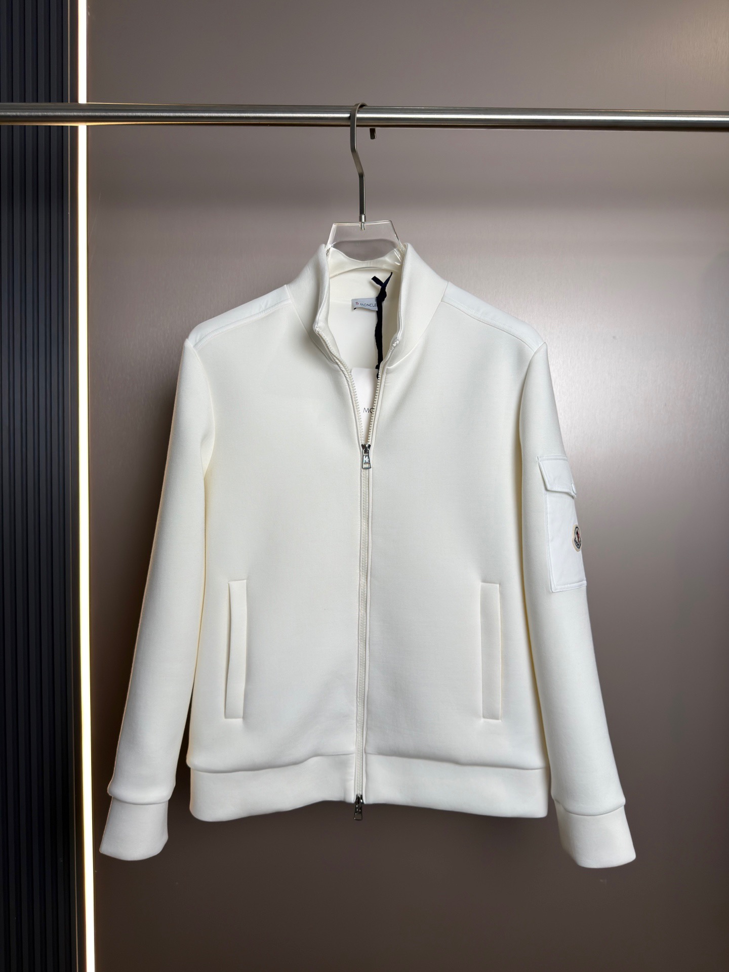 Moncler White Stand Collar Zip-Up Jacket
