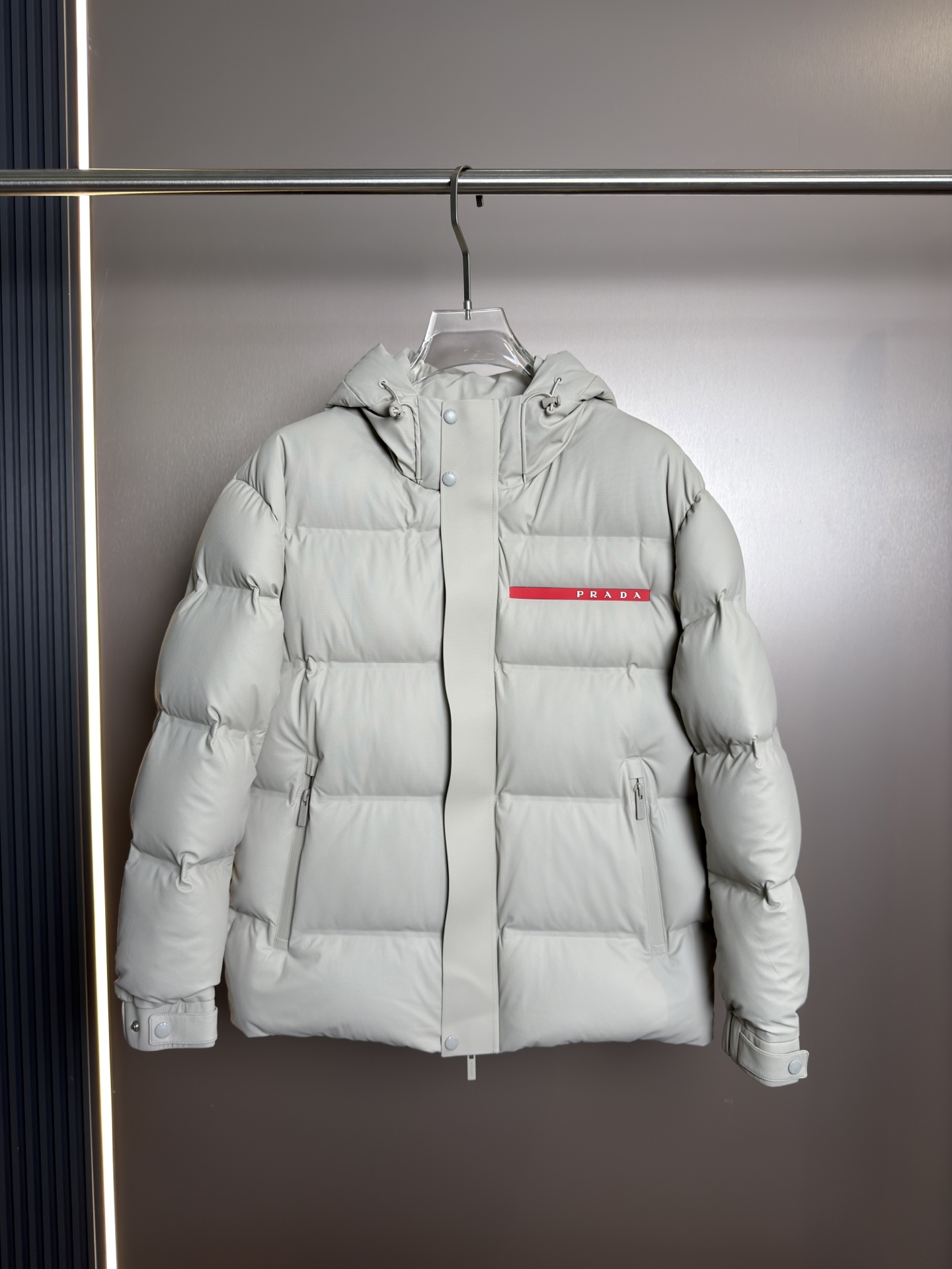 Prada Gray Hooded Puffer Jacket