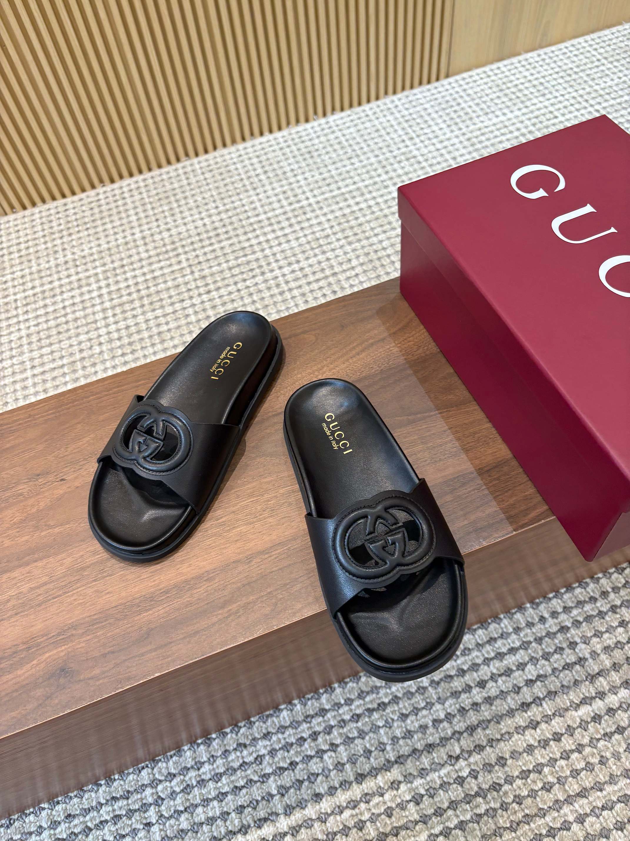 Gucci Interlocking G Leather Mules Slides, Black, Women, Size 35-39 4 a1744303603201 2284