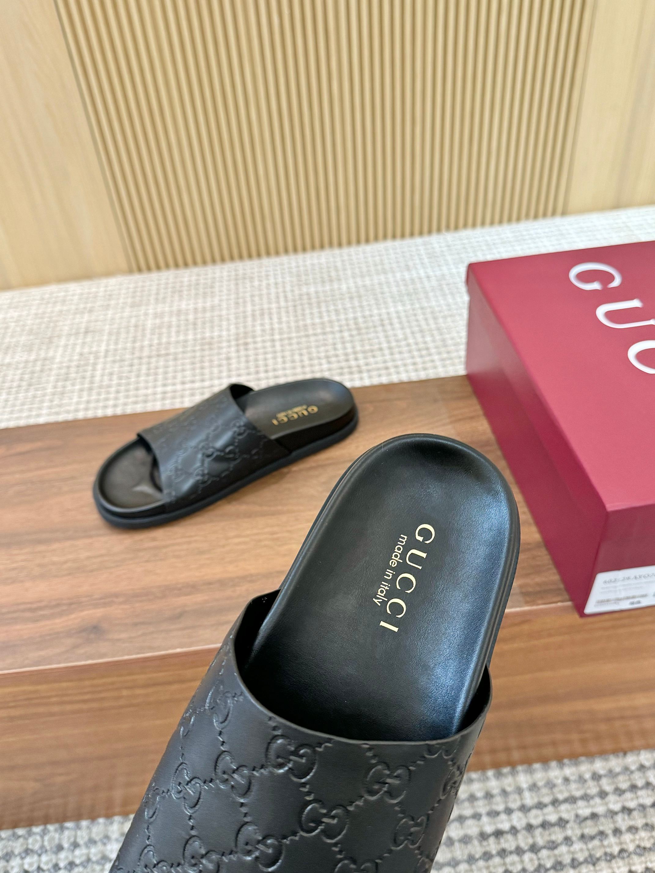 Gucci Interlocking G Embossed Leather Heeled Mules Slides Sandals 7 a1745662135014 2661